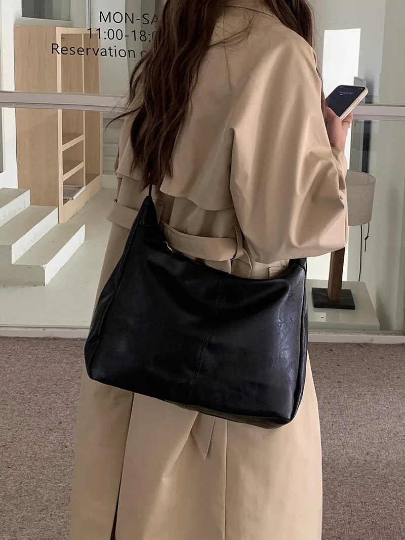 Premium PU Leather Tote Bag - Classic Women's Shoulder Purse