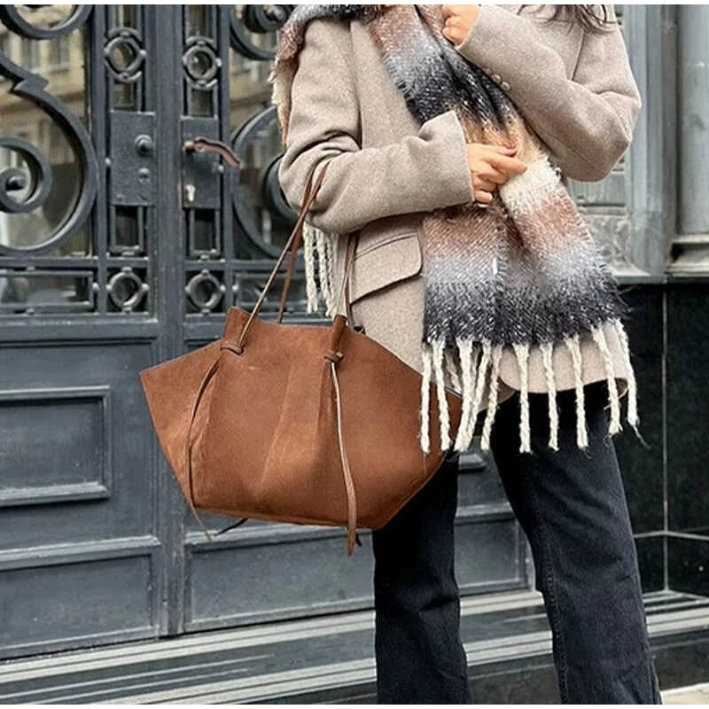 Oversized Faux Suede Winged Tote - Chic Frosted Shoulder Bag