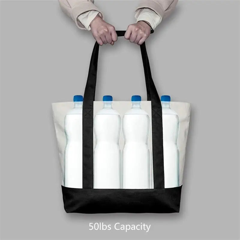 Large Capacity Color Block Canvas Tote with Custom Logo