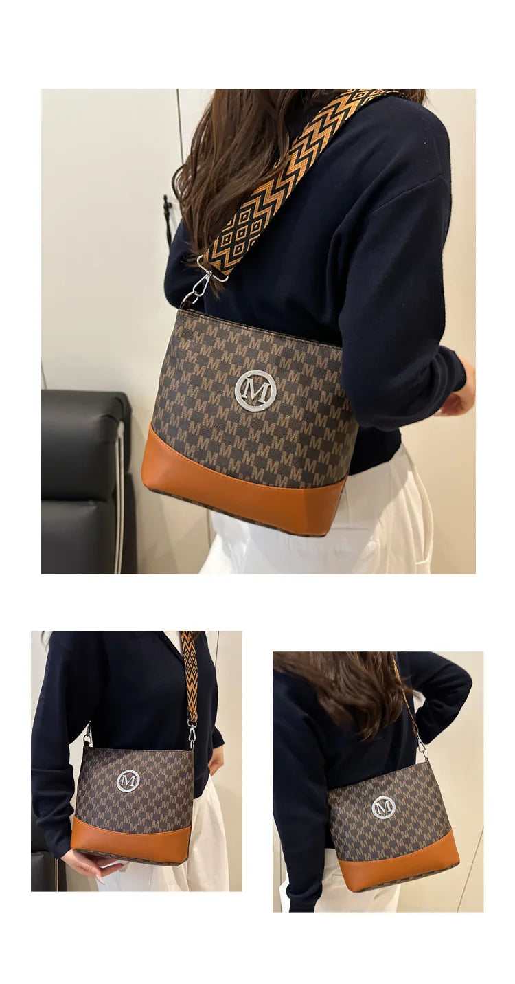 Retro "M" Letter Crossbody Bag - Versatile PU Leather Tote