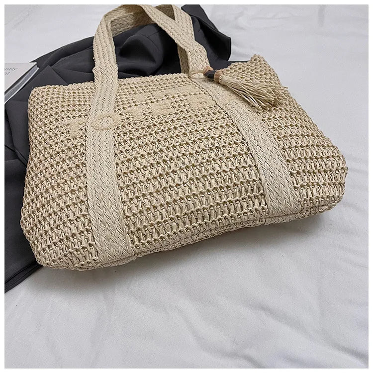 French Style Woven Straw Beach Bag - Large Capacity Tote