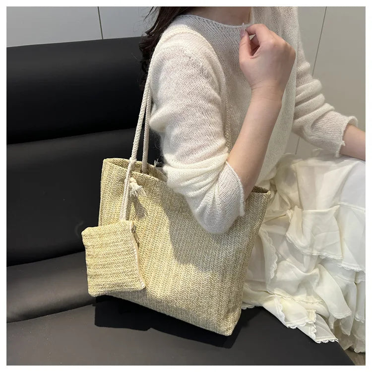 Large Bali Beach Tote - Designer Straw Shoulder Bag