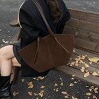 Oversized Faux Suede Winged Tote - Chic Frosted Shoulder Bag