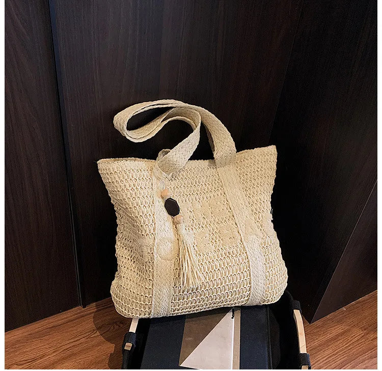 French Style Woven Straw Beach Bag - Large Capacity Tote