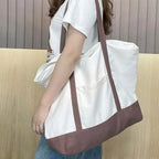 Large Capacity Color Block Canvas Tote with Custom Logo