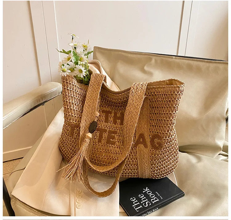 French Style Woven Straw Beach Bag - Large Capacity Tote