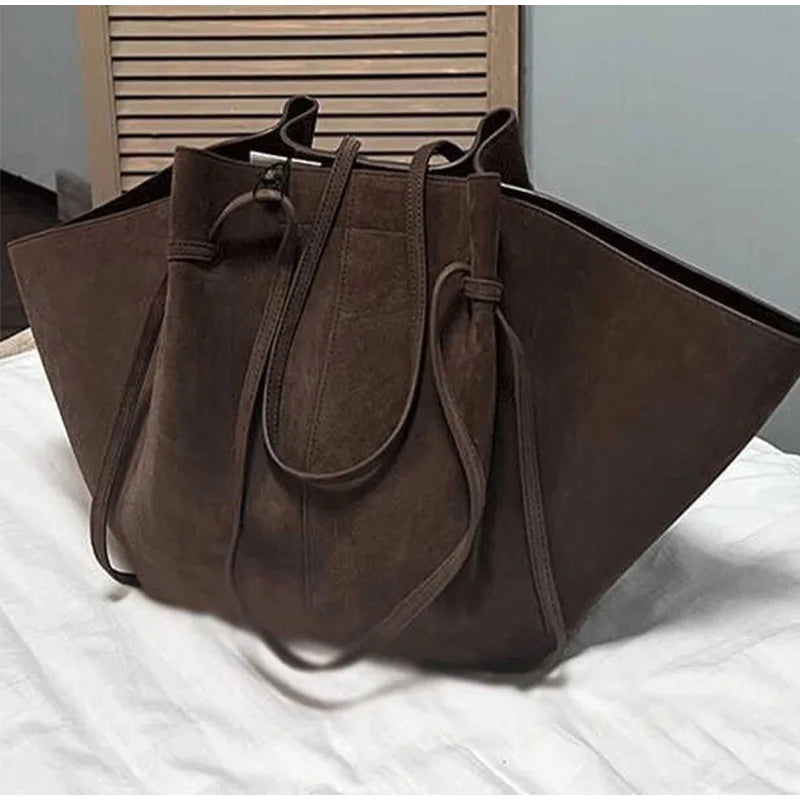 Oversized Faux Suede Winged Tote - Chic Frosted Shoulder Bag