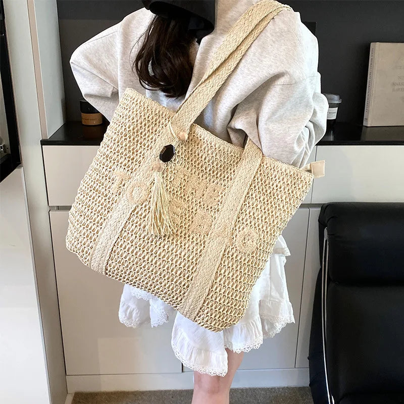 French Style Woven Straw Beach Bag - Large Capacity Tote