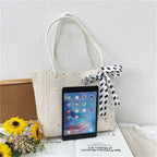 Large Capacity Straw Tote Bag with Silk Scarf Detail