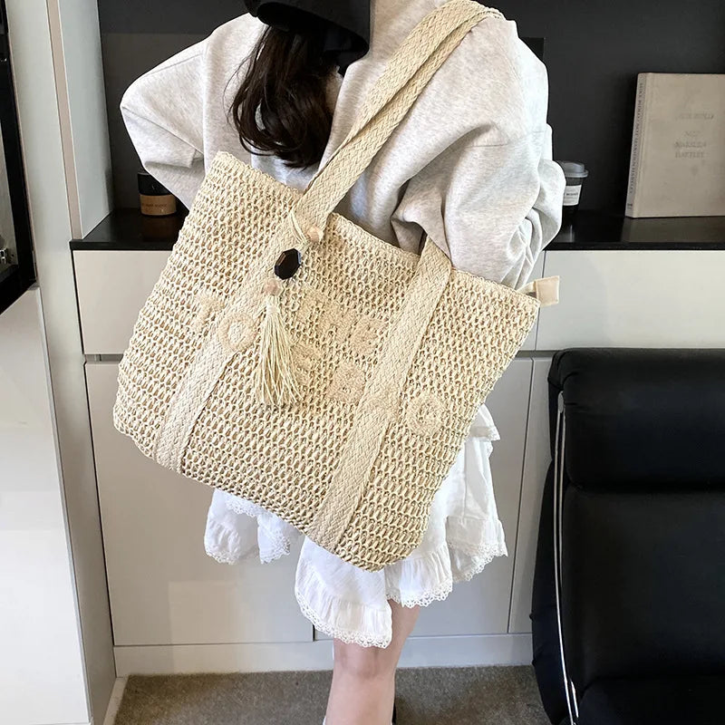 Handmade Large Woven Straw Bag - High-End Beach Tote