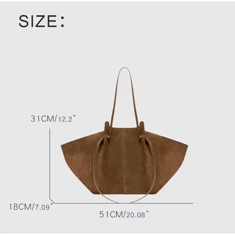 Oversized Faux Suede Winged Tote - Chic Frosted Shoulder Bag