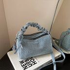 Korean Style Wrinkled Denim Crossbody - Versatile Shoulder Bag