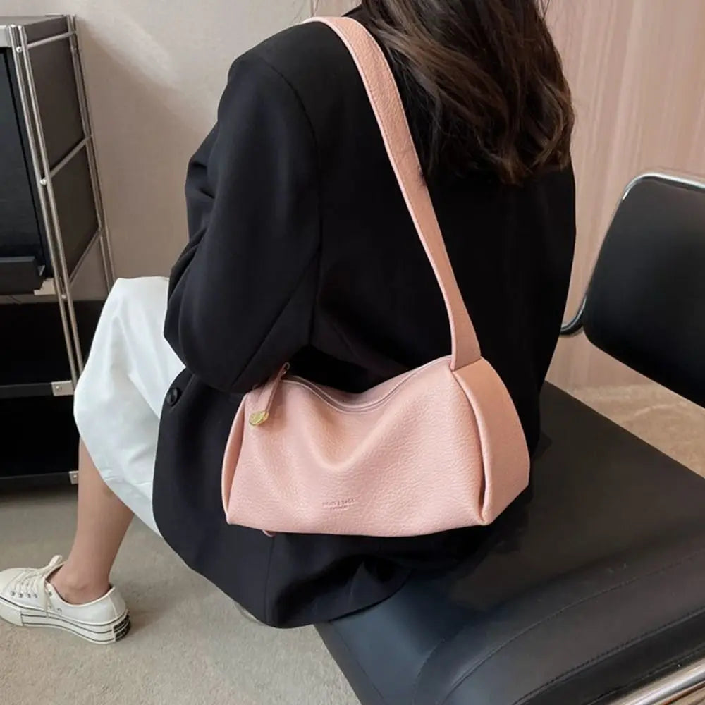 Litchi Pattern PU Leather Pillow Bag - Korean Style Crossbody