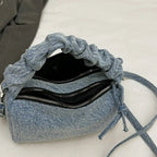 Korean Style Wrinkled Denim Crossbody - Versatile Shoulder Bag