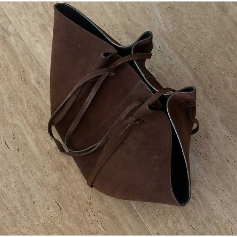 Oversized Faux Suede Winged Tote - Chic Frosted Shoulder Bag
