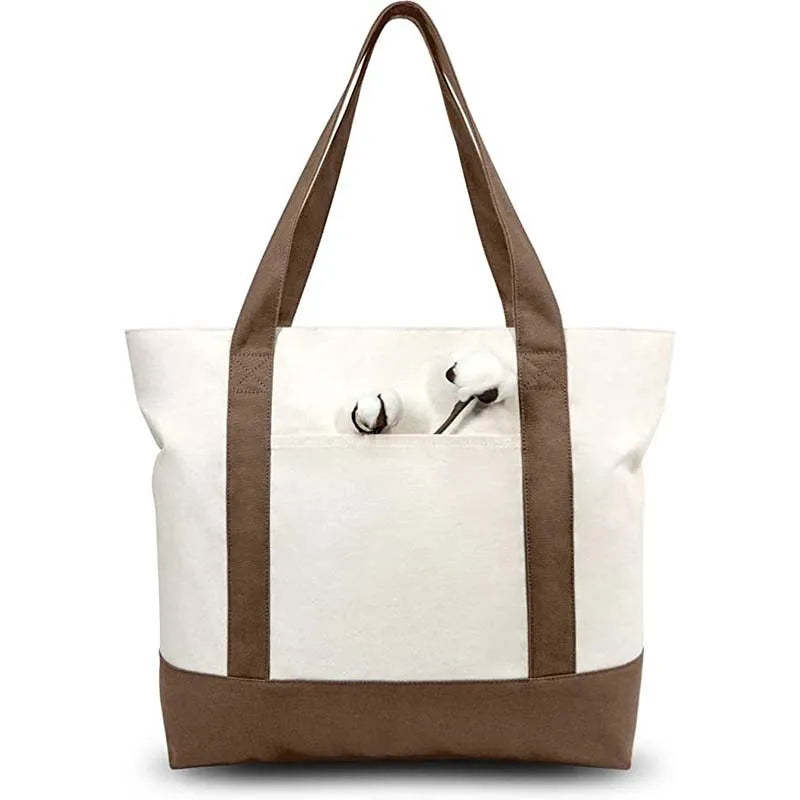 Large Capacity Color Block Canvas Tote with Custom Logo