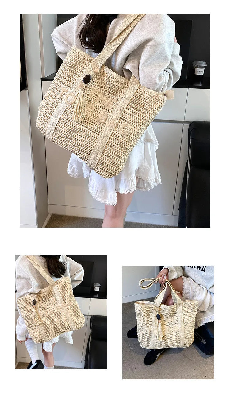 French Style Woven Straw Beach Bag - Large Capacity Tote