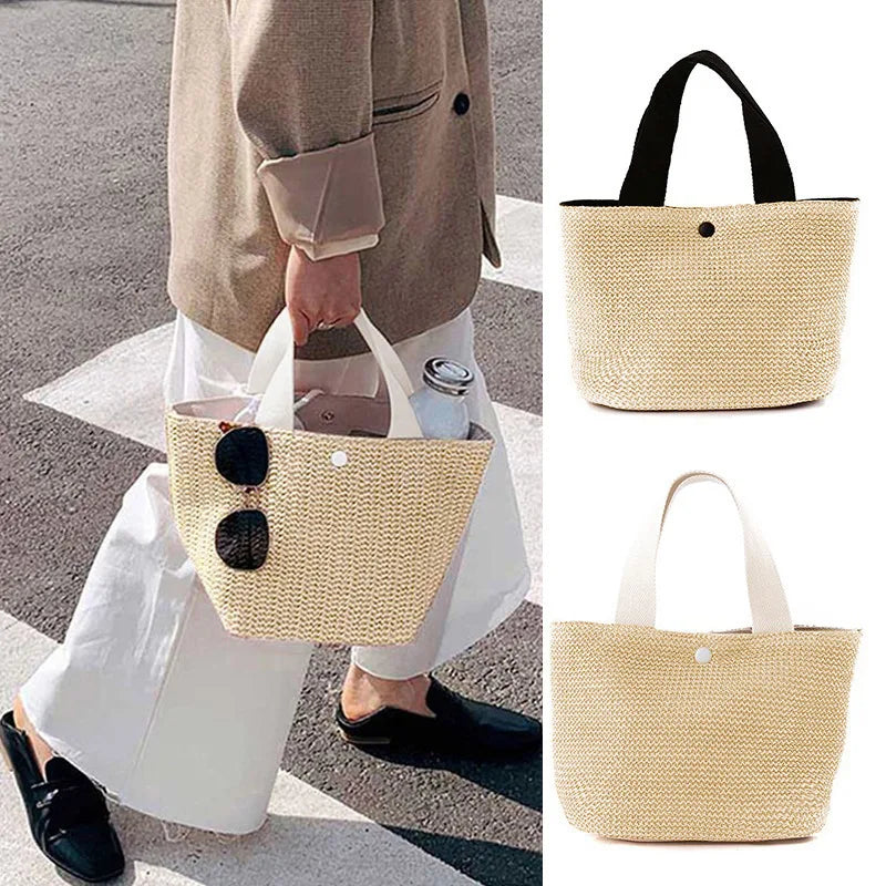 Small Braided Straw Satchel Bag - Trendy Beach Handbag