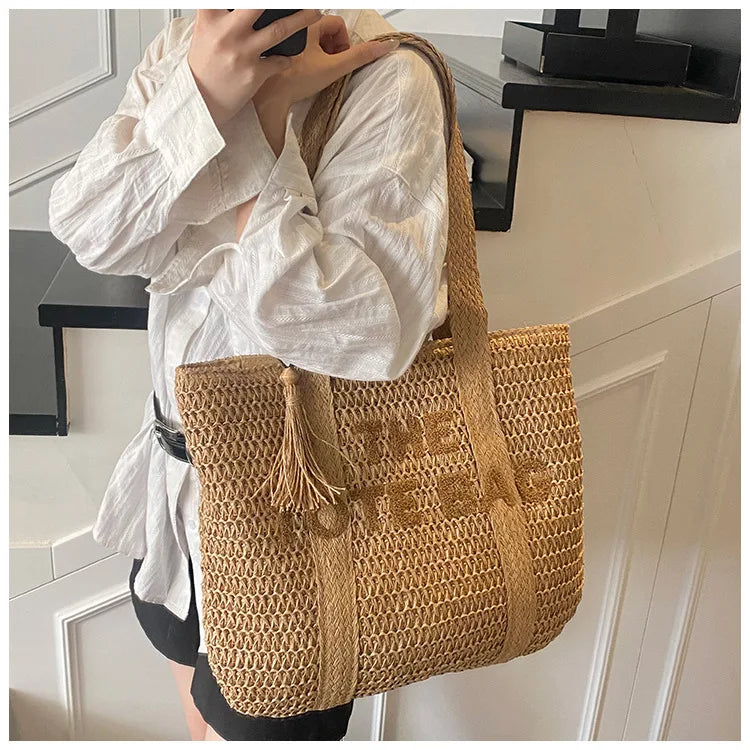Handmade Large Woven Straw Bag - High-End Beach Tote