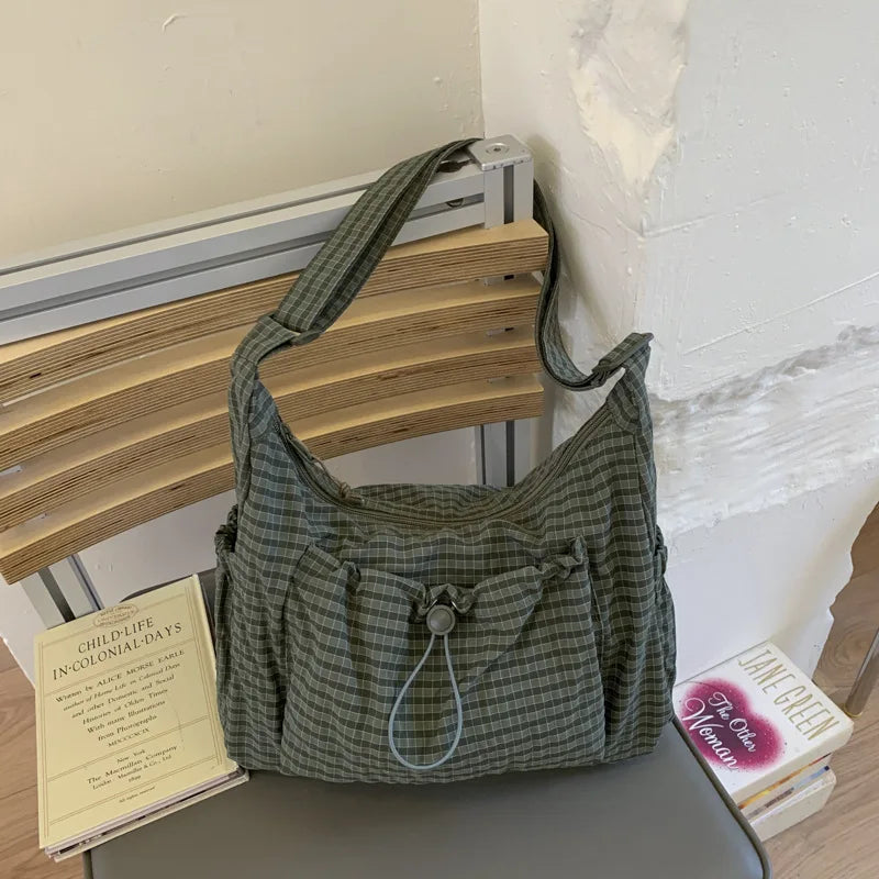 Korean Style Pleated Cloud Bag - Nylon Crossbody Tote