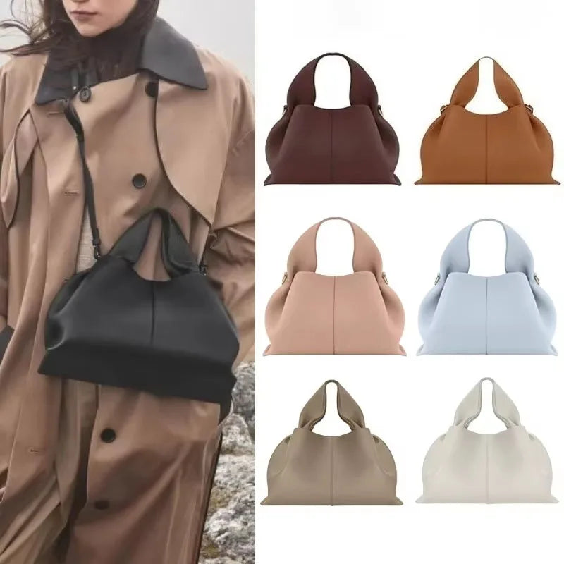Genuine Leather Dumpling Cloud Bag - French Style Crossbody