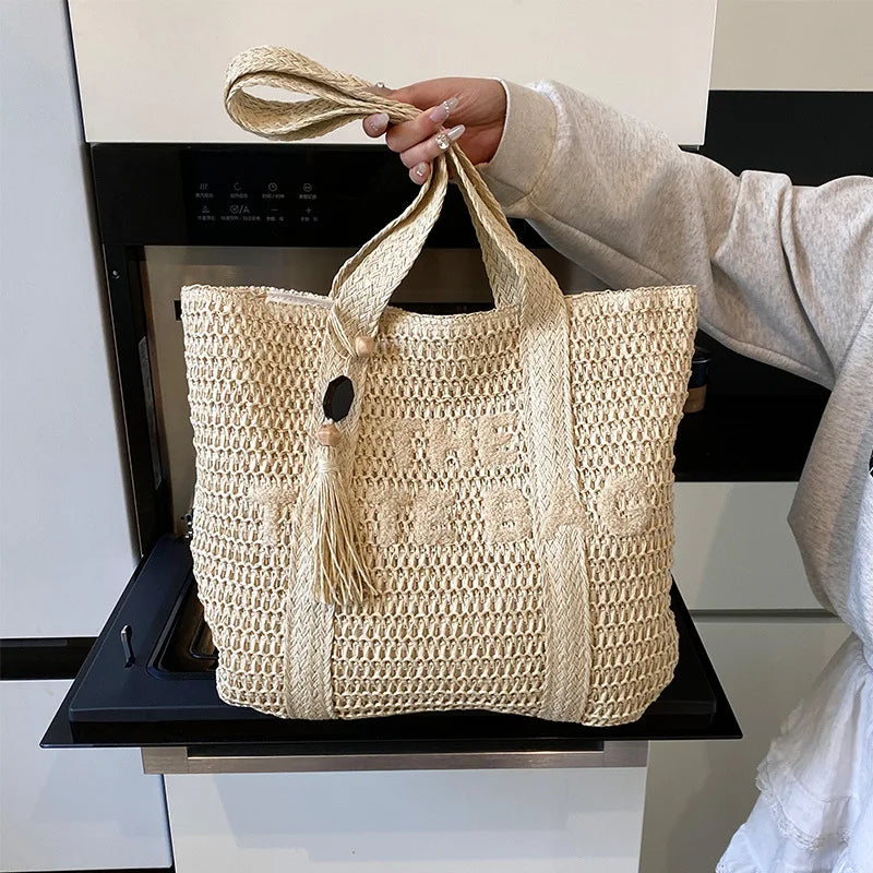 French Style Woven Straw Beach Bag - Large Capacity Tote