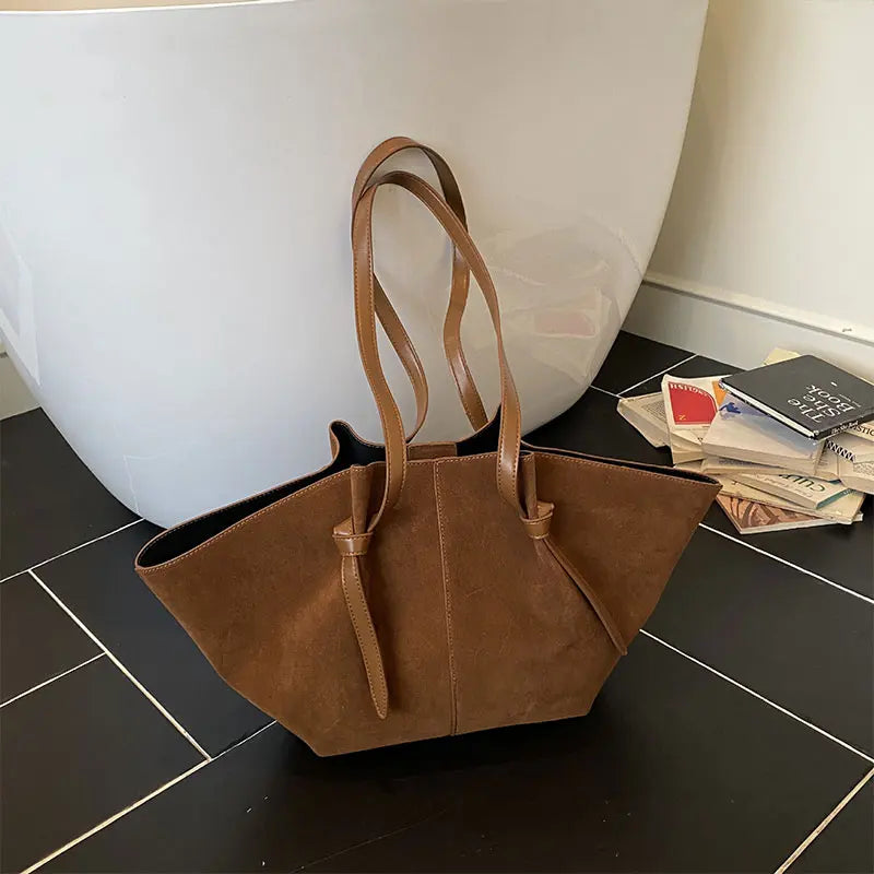 Oversized Faux Suede Winged Tote - Chic Frosted Shoulder Bag