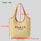 Paris Fashion Straw Tote Set - Khaki Large Capacity Bag