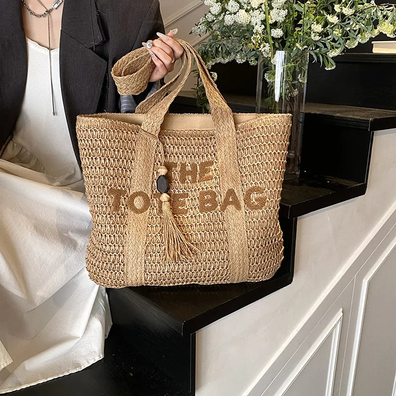 Handmade Large Woven Straw Bag - High-End Beach Tote