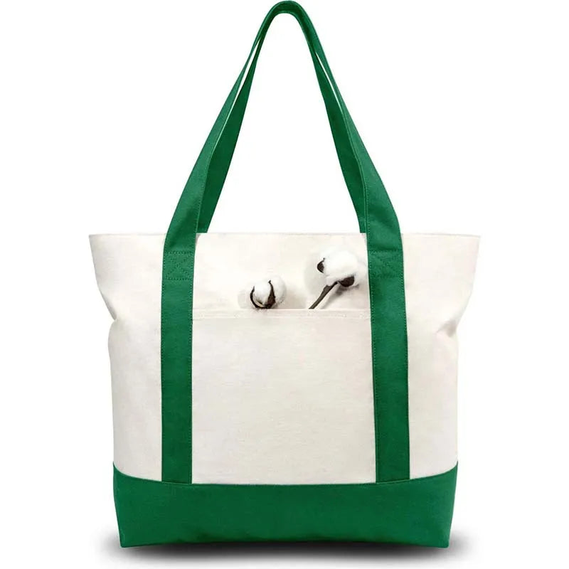 Large Capacity Color Block Canvas Tote with Custom Logo
