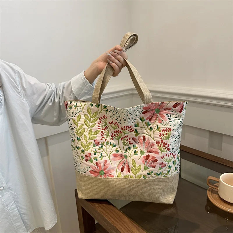 Foldable Large Beach Bag with Floral Print - Summer Tote