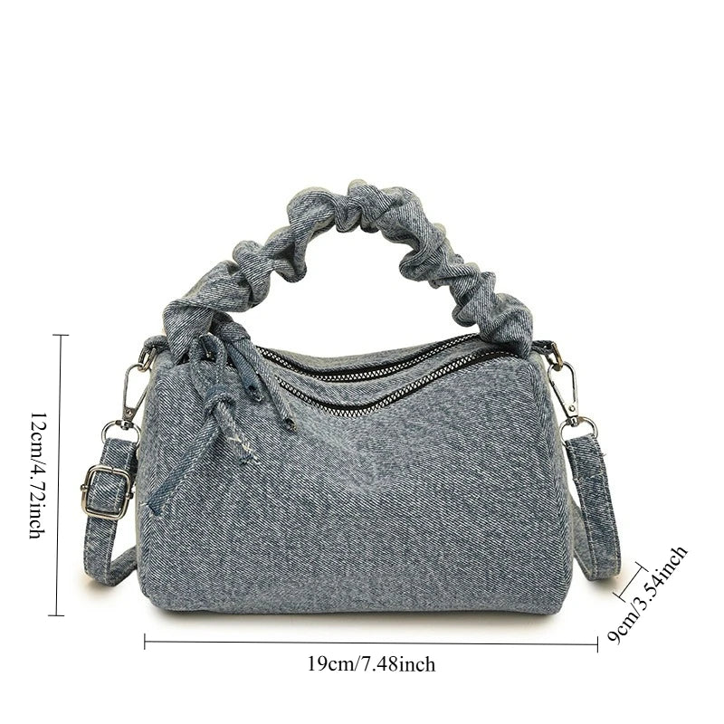 Korean Style Wrinkled Denim Crossbody - Versatile Shoulder Bag