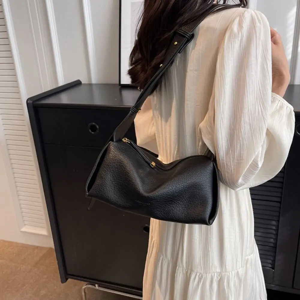 Litchi Pattern PU Leather Pillow Bag - Korean Style Crossbody
