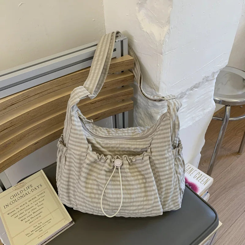 Korean Style Pleated Cloud Bag - Nylon Crossbody Tote