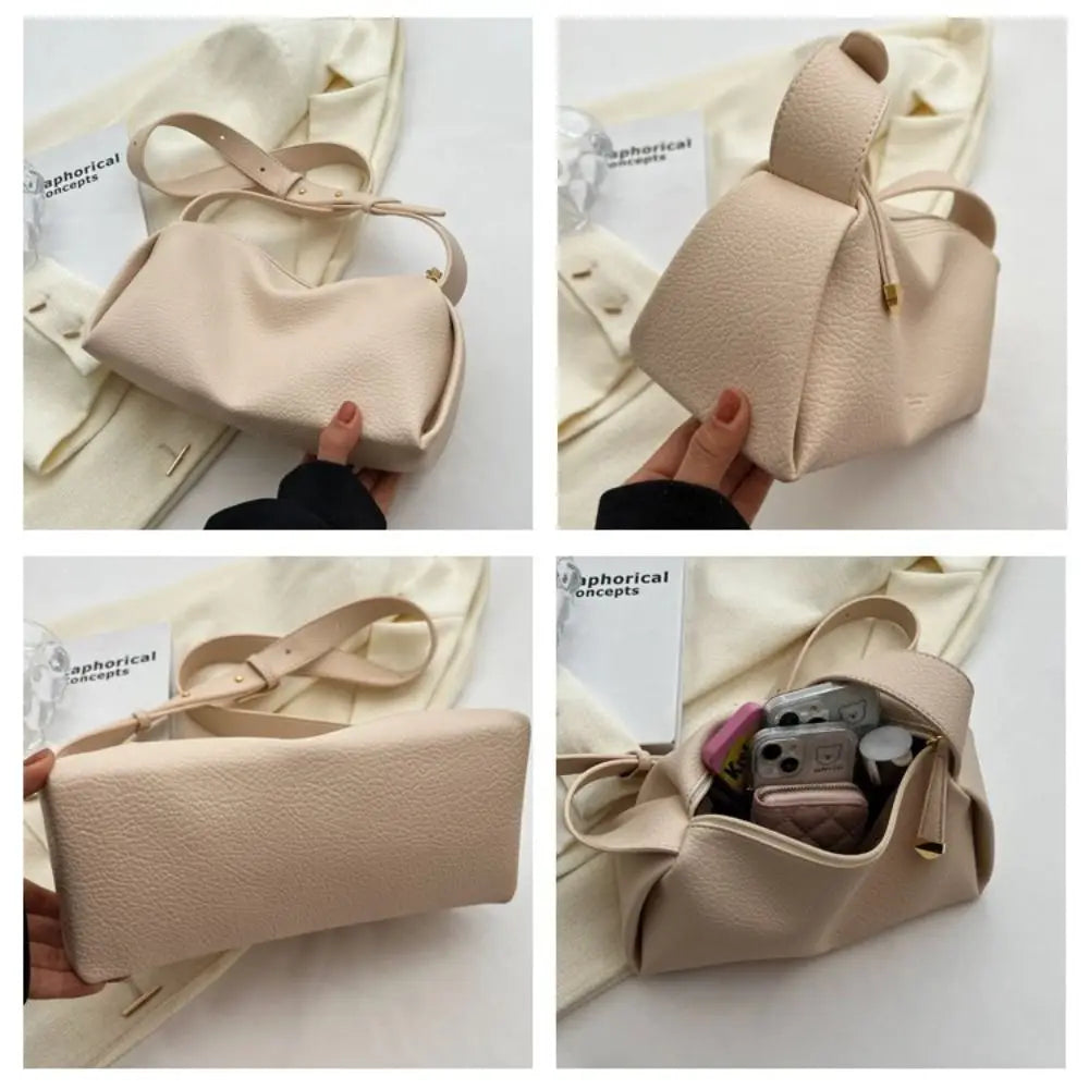 Litchi Pattern PU Leather Pillow Bag - Korean Style Crossbody