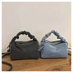 Korean Style Wrinkled Denim Crossbody - Versatile Shoulder Bag