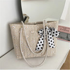 Floral Embroidery Lace Straw Bag - Large Summer Tote