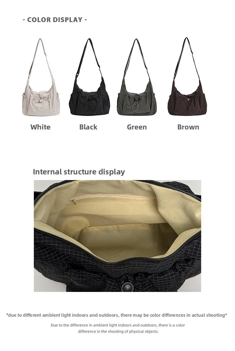 Korean Style Pleated Cloud Bag - Nylon Crossbody Tote