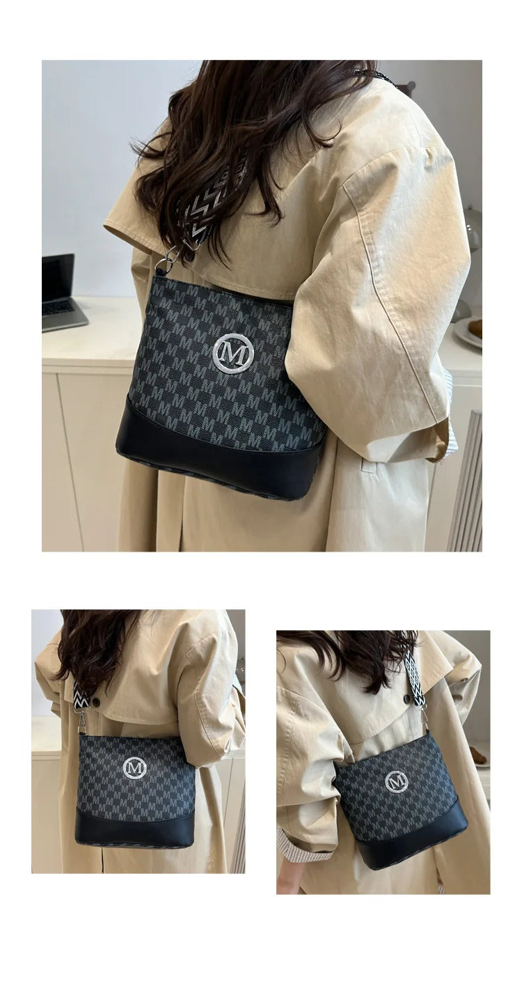 Retro "M" Letter Crossbody Bag - Versatile PU Leather Tote