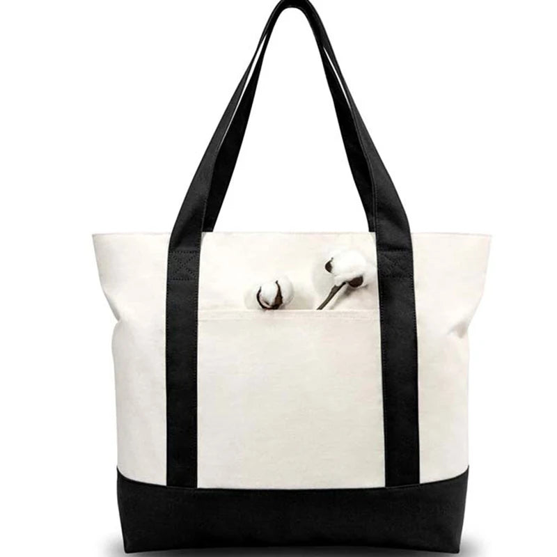 Large Capacity Color Block Canvas Tote with Custom Logo