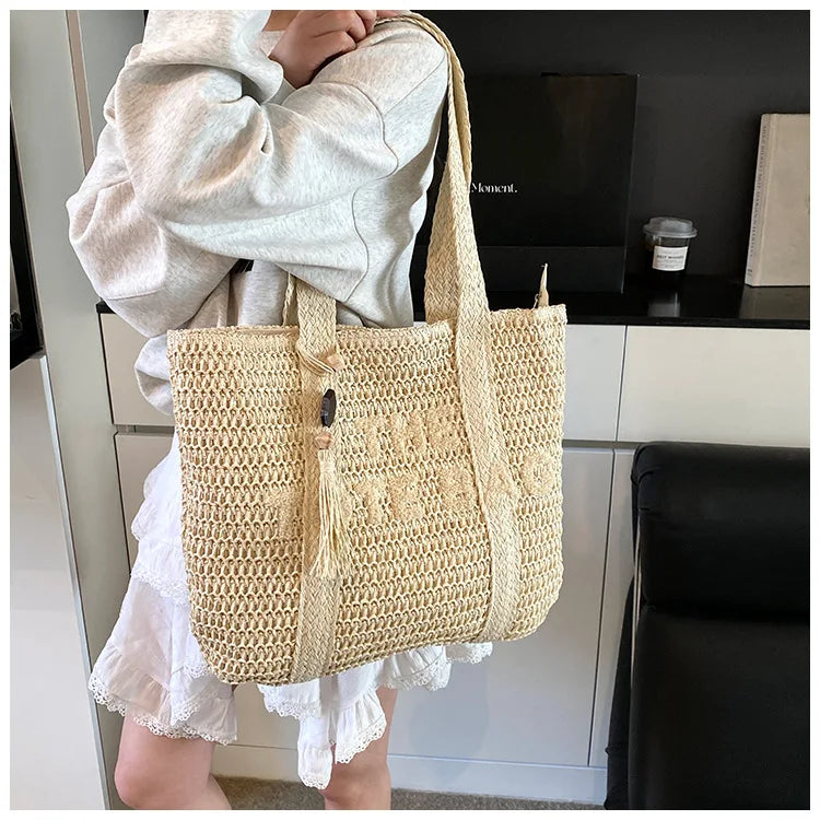 Handmade Large Woven Straw Bag - High-End Beach Tote