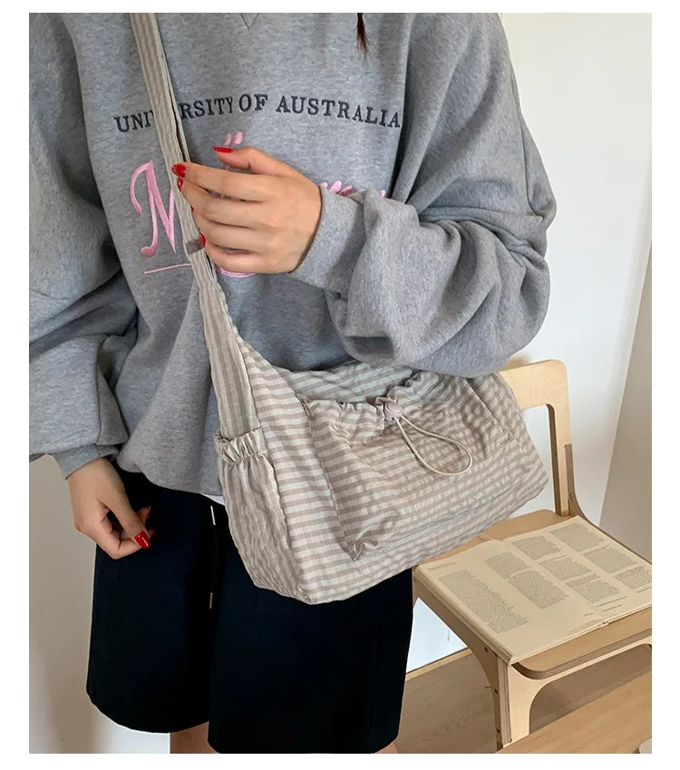 Korean Style Pleated Cloud Bag - Nylon Crossbody Tote