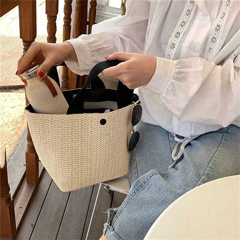 Small Braided Straw Satchel Bag - Trendy Beach Handbag