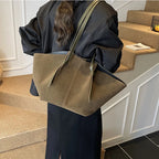 Oversized Faux Suede Winged Tote - Chic Frosted Shoulder Bag