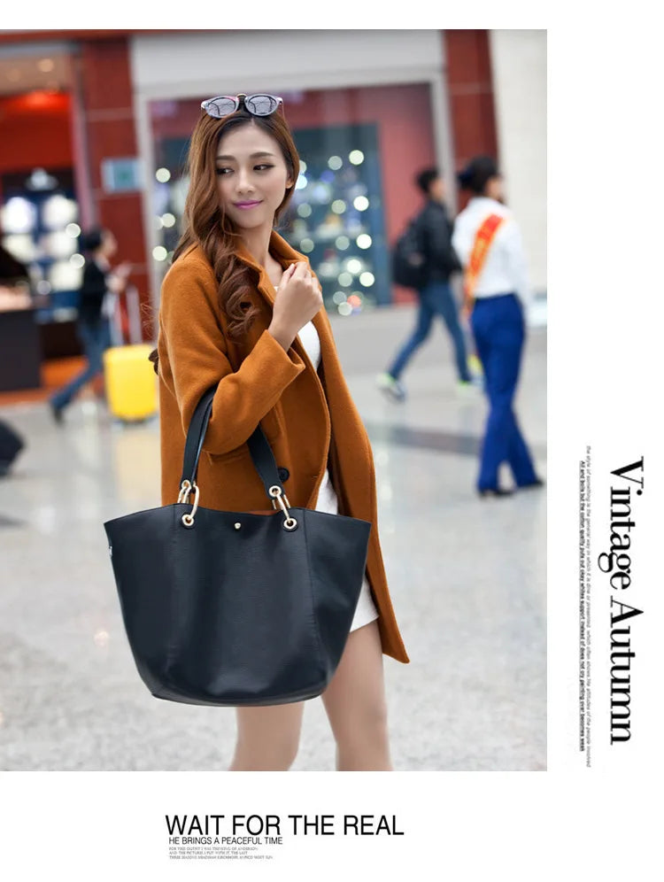 Waterproof PU Leather Tote Bag - Large Top Handle Work Bag
