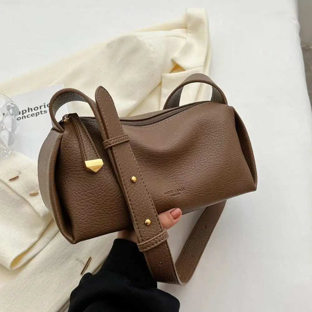 Litchi Pattern PU Leather Pillow Bag - Korean Style Crossbody