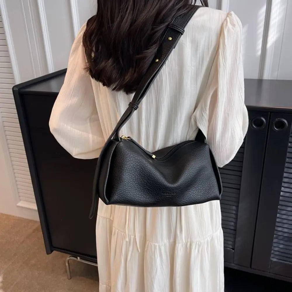 Litchi Pattern PU Leather Pillow Bag - Korean Style Crossbody