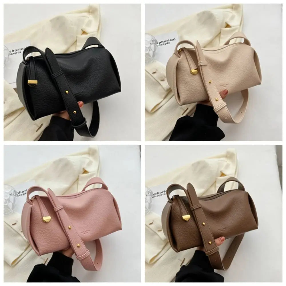 Litchi Pattern PU Leather Pillow Bag - Korean Style Crossbody