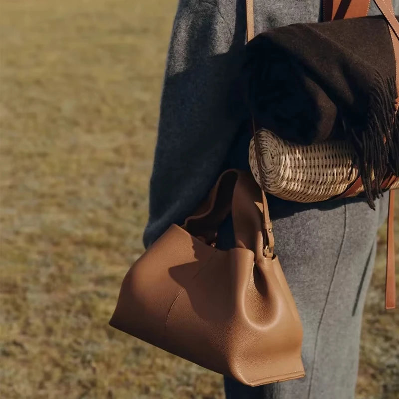 Genuine Leather Dumpling Cloud Bag - French Style Crossbody