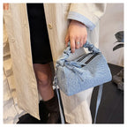 Korean Style Wrinkled Denim Crossbody - Versatile Shoulder Bag